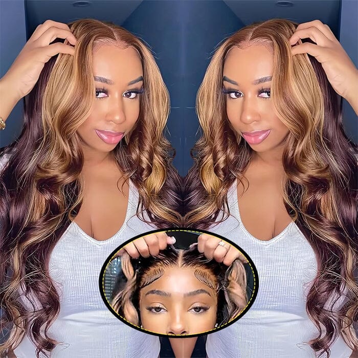 Ombre Highlight Body Wave 8x5 Pre Cut Lace Wig Glueless Pre Plucked Human Hair