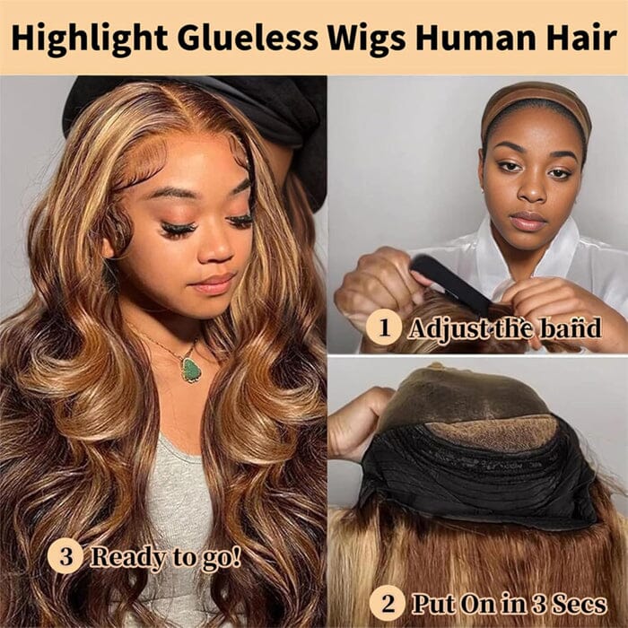 Ombre Highlight Body Wave 8x5 Pre Cut Lace Wig Glueless Pre Plucked Human Hair