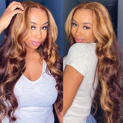 Ombre Highlight Body Wave 8x5 Pre Cut Lace Wig Glueless Pre Plucked Human Hair