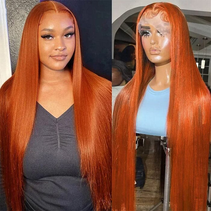 Orange Ginger Color Lace Closure Wigs Pre Plucked Straight Human Hair ｜QT Hair