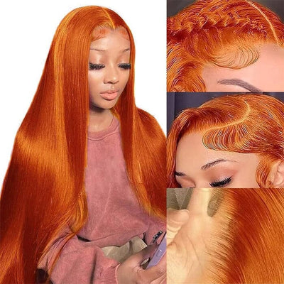 Orange Ginger Color Lace Closure Wigs Pre Plucked Straight Human Hair ｜QT Hair