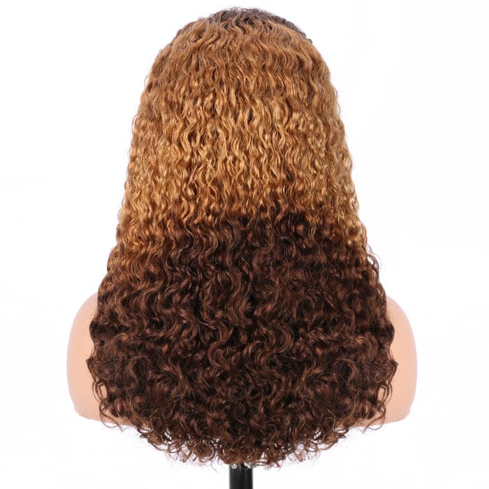 QT SDD Pixie Curly Lace Frontal Wig Pre Plucked Brown Root Ombre Blonde Human Hair