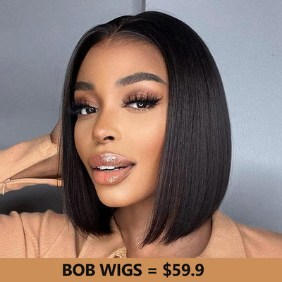 Pre Cut Glueless 5x5 Lace Closure Short Bob Wigs Pre Plucked Human Hair Flash Sale