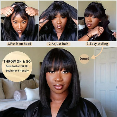 Wear and Go Glueless Lace Part Wig with Bangs Body Wave QT Virgin Human Hair ｜QT Hair