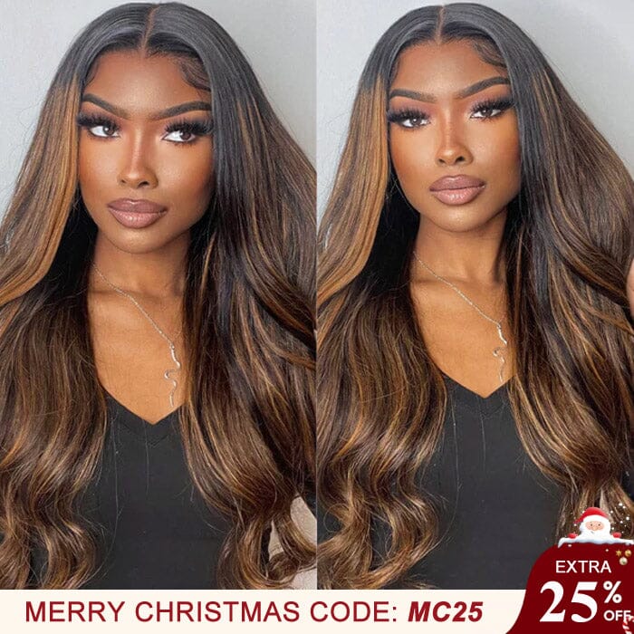 QT Balayage Highlight Body Wave Lace Front Wigs Shadow Root Pre Plucked Human Hair