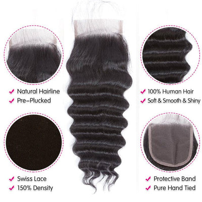 Buy Loose Deep Wave Virgin Human Hair Bundles Get 4x4 Transparent Lace Closure Free