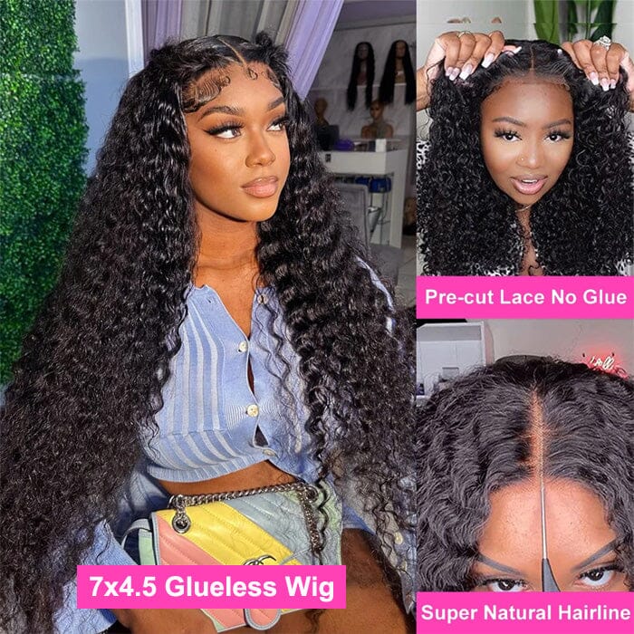 QT Put on and Go Glueless 7x4.5 Lace Wig Pre Cut Deep Wave Virgin Human Hair ｜QT Hair