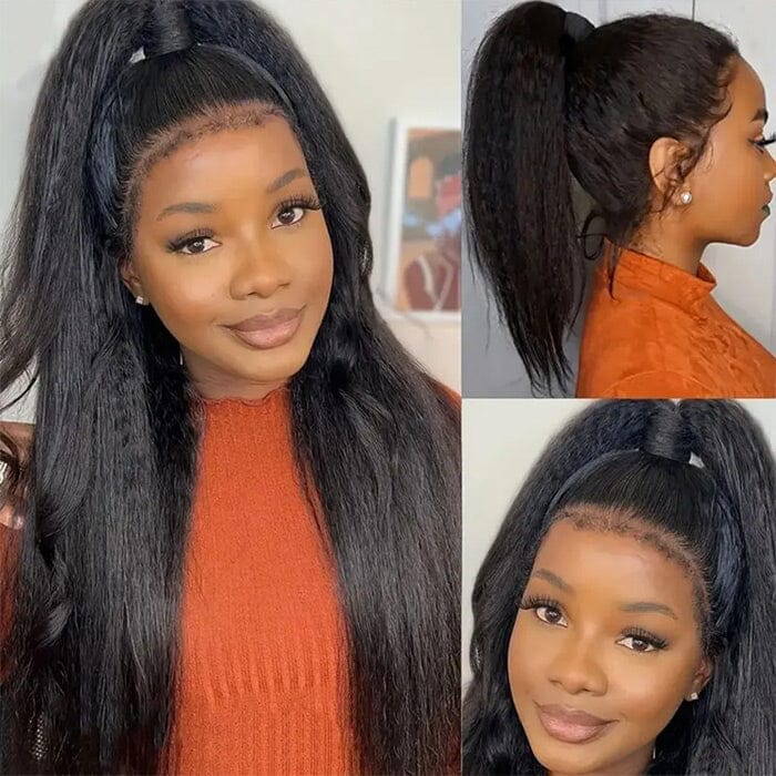 QT 360 Transparent Lace Frontal Wigs Invisi Strap Snug Fit Kinky Straight Human Hair