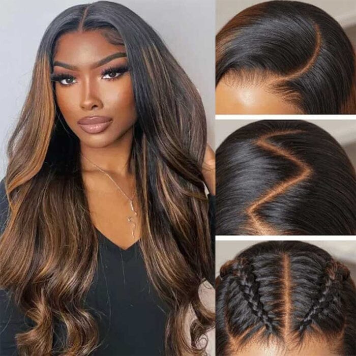 QT 70% Off Balayage Highlight Body Wave 8x5 Pre Cut Lace Wig Glueless Human Hair