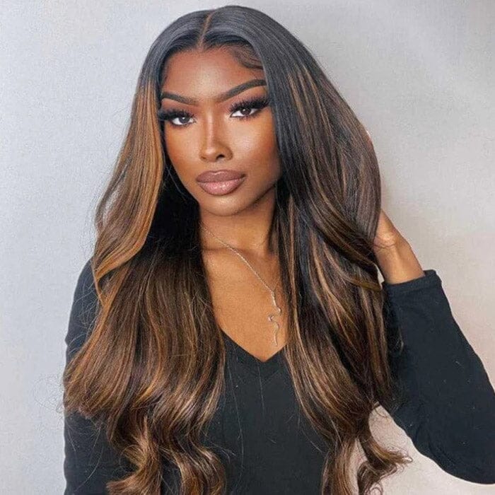 QT Balayage Highlight Body Wave Lace Front Wigs Shadow Root Pre Plucked Human Hair ｜QT Hair