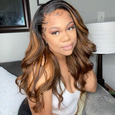 QT Balayage Highlight Body Wave Lace Front Wigs Shadow Root Pre Plucked Human Hair ｜QT Hair