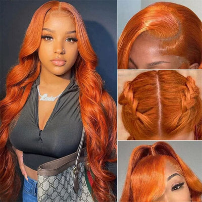 QT Body Wave Orange Ginger Color Transparent Lace Closure Wigs Human Hair ｜QT Hair