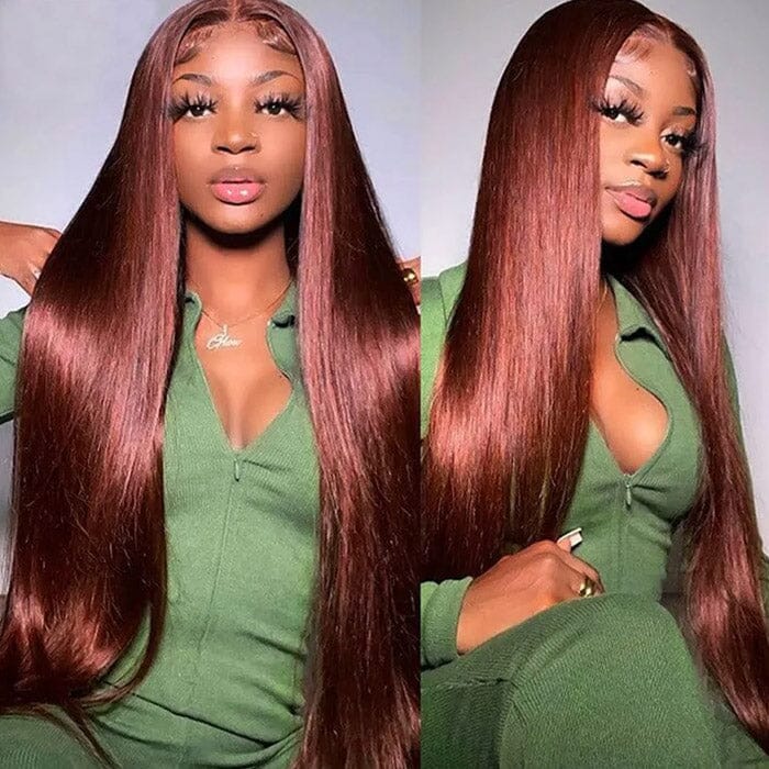 QT Bone Straight Hair Auburn Brown Color Lace Closure Wigs Human Hair ｜QT Hair