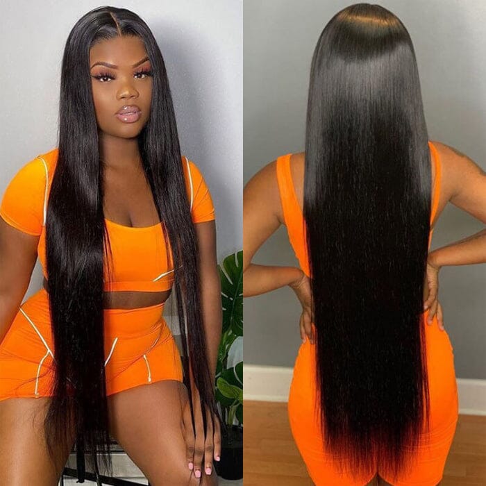 QT Buss Down Knee Length 42 40 38 36 34 32 30 inch Long 13x4 HD Lace Front Human Hair Wig