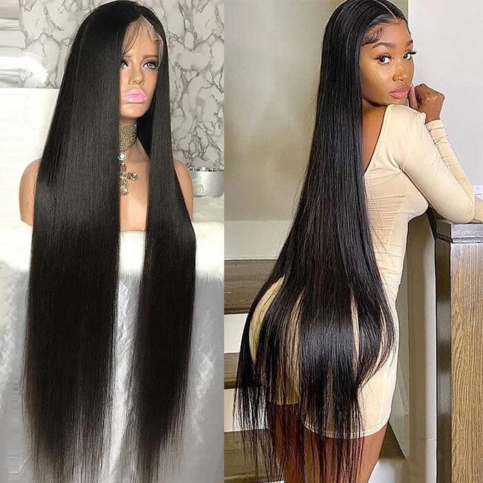 QT Buss Down Knee Length 42 40 38 36 34 32 30 inch Long 13x4 HD Lace Front Human Hair Wig