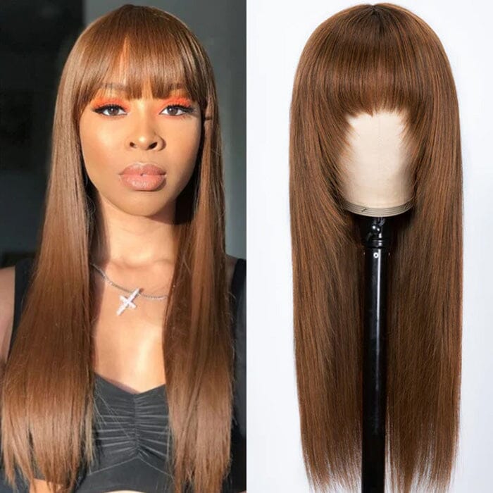 QT Clearance Sale Chocolate Brown Color Straight Glueless Wigs Affordable Human Hair ｜QT Hair