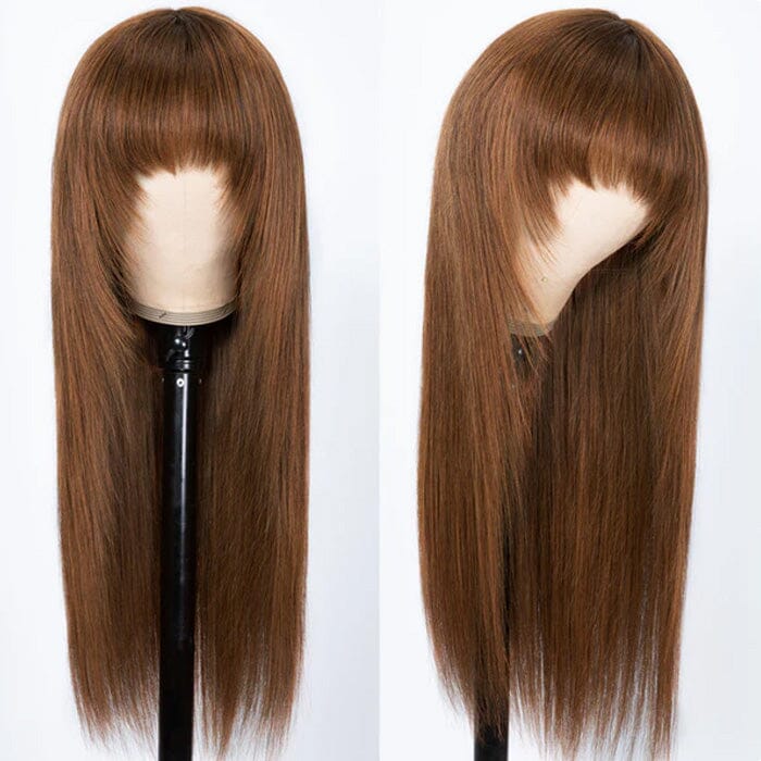 QT Clearance Sale Chocolate Brown Color Straight Glueless Wigs Affordable Human Hair ｜QT Hair