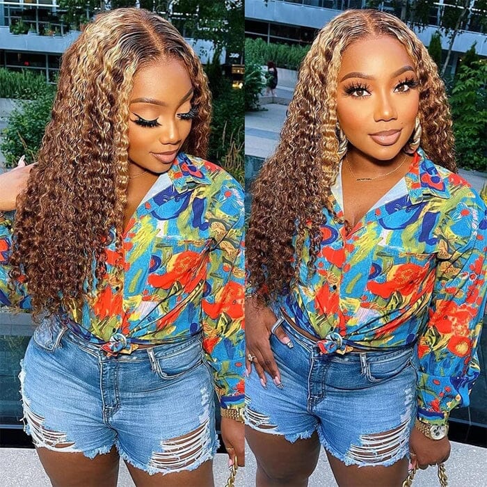 QT Clearance Sale Jerry Curl Ombre Highlight 4x4 Lace Closure Wig Human Hair ｜QT Hair