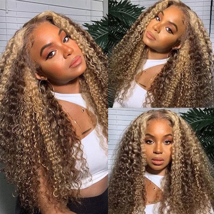 QT Clearance Sale Jerry Curl Ombre Highlight 4x4 Lace Closure Wig Human Hair ｜QT Hair