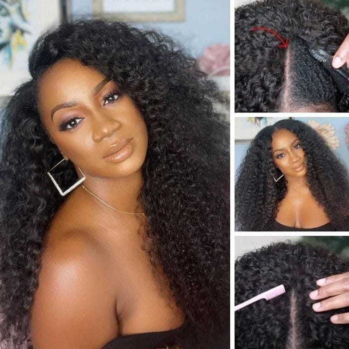 QT Clearance Sale Jerry Curly V Part Wig Human Hair No Leave Out Meet Real Scalp ｜QT Hair