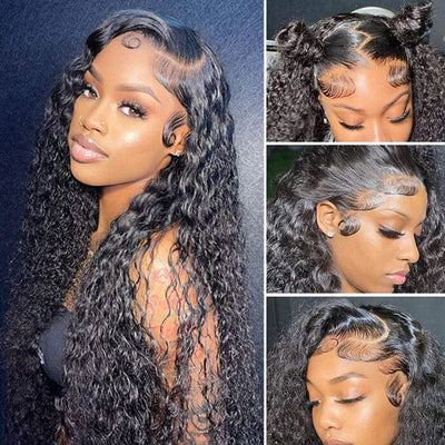 Buy 13x4 Lace Frontal Wig Water Wave Virgin Human Hair Get 10" Bob Wig Free ｜QT Hair