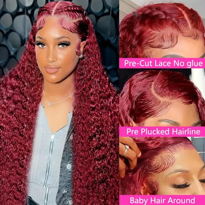 QT Hair 13x6 Lace Frontal Wigs Pre Pluecked Jerry Curly Color 99J Human Hair ｜QT Hair