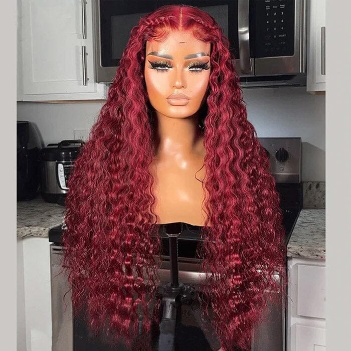 QT Hair 99J Color Deep Wave Lace Closure Wigs Pre Plucked Human Hair ｜QT Hair