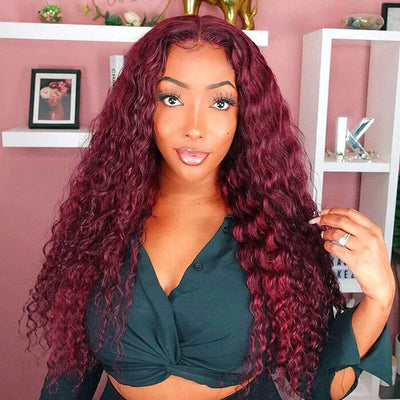 QT Hair 99J Color Deep Wave Lace Closure Wigs Pre Plucked Human Hair ｜QT Hair