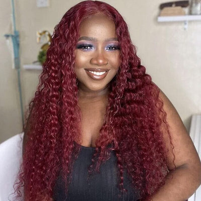 QT Hair 99J Color Deep Wave Lace Closure Wigs Pre Plucked Human Hair ｜QT Hair