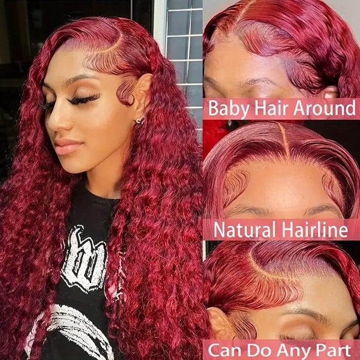 QT Hair 99J Color Deep Wave Lace Closure Wigs Pre Plucked Human Hair ｜QT Hair