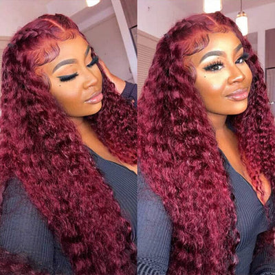 QT Hair 99J Color Deep Wave Lace Closure Wigs Pre Plucked Human Hair ｜QT Hair