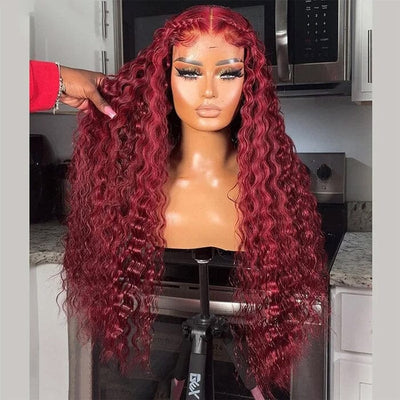 QT Hair 99J Color Deep Wave Lace Closure Wigs Pre Plucked Human Hair ｜QT Hair