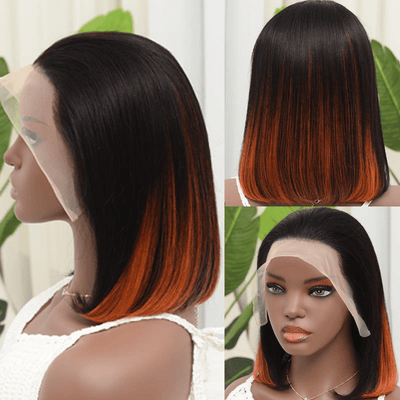 QT Hair Black Color Ombre Highlight Orange Ginger Lace Frontal Wig Human Hair ｜QT Hair