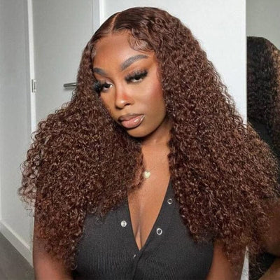 QT Hair Brown Color Jerry Curly Lace Wigs Pre Plucked Chocolate Human Hair ｜QT Hair