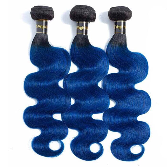 QT Hair Buy Dark Roots Blue Color Human Hair Bundles Weave Get 1B/Blue Lace Closure Free