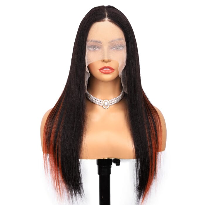 QT Hair Highlight 1B Orange Ginger Color Lace Frontal Wig Silky Straight Human Hair Flash Sale