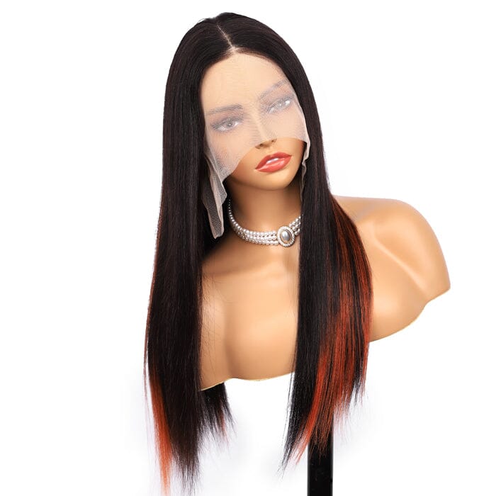 QT Hair Highlight 1B Orange Ginger Color Lace Frontal Wig Silky Straight Human Hair Flash Sale