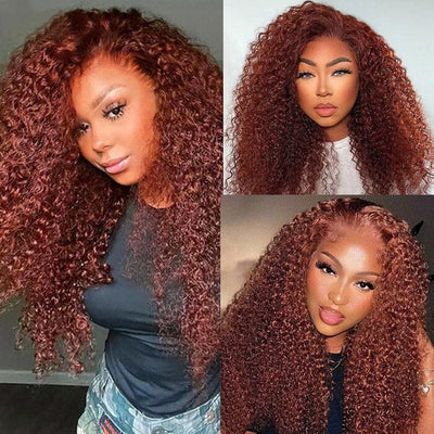 QT Hair Kinky Curly Reddish Brown Color 33 Lace Closure Wig Human Hair ｜QT Hair