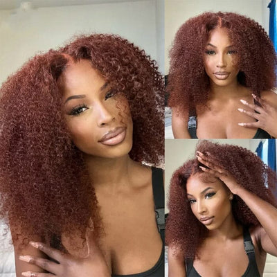 QT Hair Kinky Curly Reddish Brown Color 33 Lace Closure Wig Human Hair ｜QT Hair