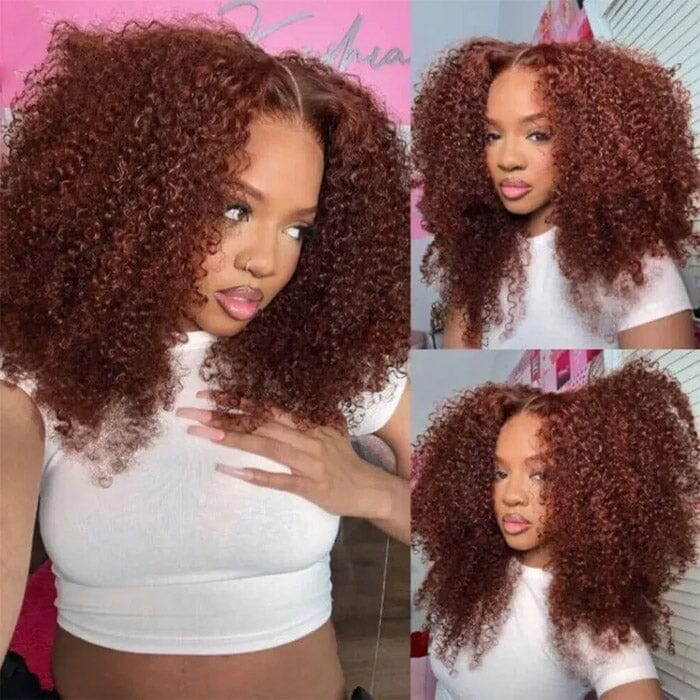 QT Hair Kinky Curly Reddish Brown Color 33 Lace Closure Wig Human Hair ｜QT Hair