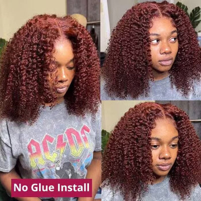 QT Hair Kinky Curly Reddish Brown Color 33 Lace Closure Wig Human Hair ｜QT Hair