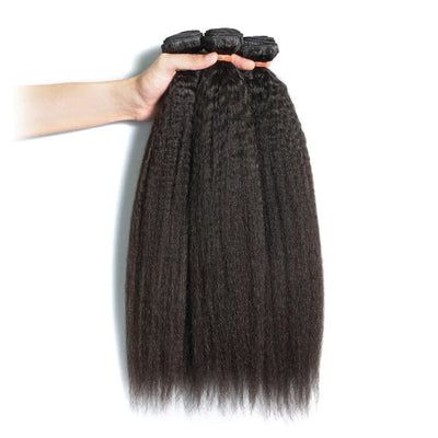 QT Hair Kinky Straight Human Hair Weave Bundles with Swiss Lace Closure