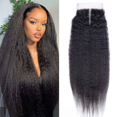 QT Hair Kinky Straight Human Hair Weave Bundles with Swiss Lace Closure