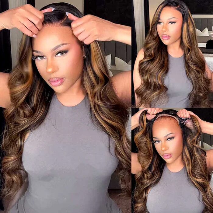 QT Hair Ombre Brown Balayage Highlight Body Wave 8x5 Lace Wig Precolored Human Hair