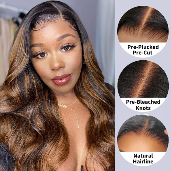 QT Hair Ombre Brown Balayage Highlight Body Wave 8x5 Lace Wig Precolored Human Hair