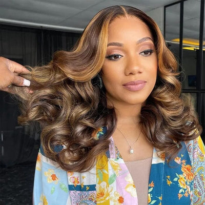 QT Hair Ombre Highligt Bouncy Curly 13x4 Lace Frontal Wig Pre Plucked Loose Wave Human Hair Flash Sale