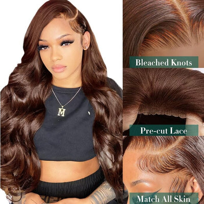 QT Hair Pre Cut Glueless 8x5 Lace Closure Wig Pre Plucked Body Wave Brown Color Human Hair