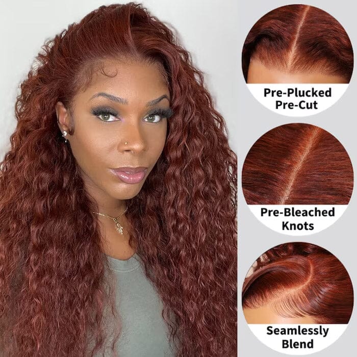 QT Hair Reddish Brown Wet and Wavy Lace Closure Wigs Human Hair Water Wave ｜QT Hair