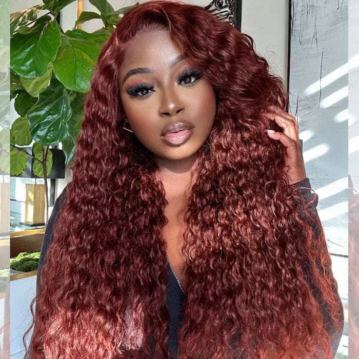 QT Hair Reddish Brown Wet and Wavy Lace Closure Wigs Human Hair Water Wave ｜QT Hair