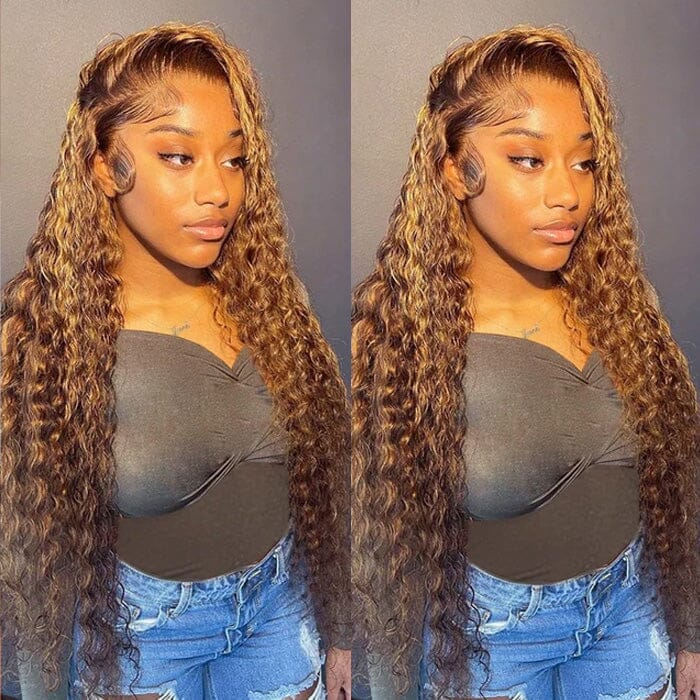 QT Flash Deal Ombre Highlight Water Wave Lace Frontal Wig Wet and Wavy Human Hair